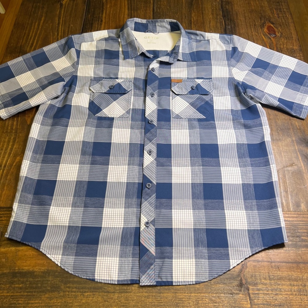 Orvis Mens 2XL Blue Plaid Short Sleeve mesh Button Down Fishing Hiking Shirt